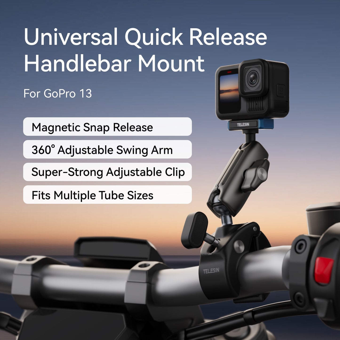 Telesin Tube Clamp voor GoPro 13 - Grijs - GoPro Mounts