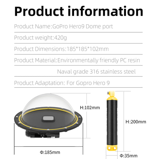 Telesin Waterdichte Dome behuizing voor GoPro Hero 9,10,11,12 en 13 - GoPro Onderwater-accessoires