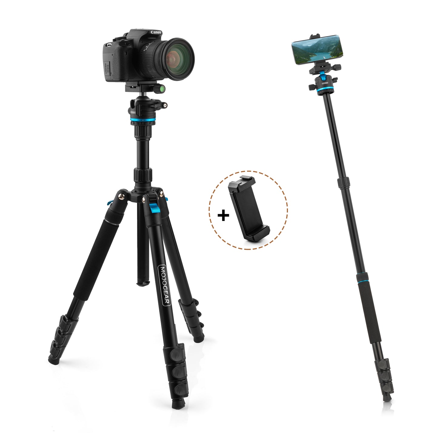 MOJOGEAR Swift Photo Tripod 175cm with monopod and phone holder