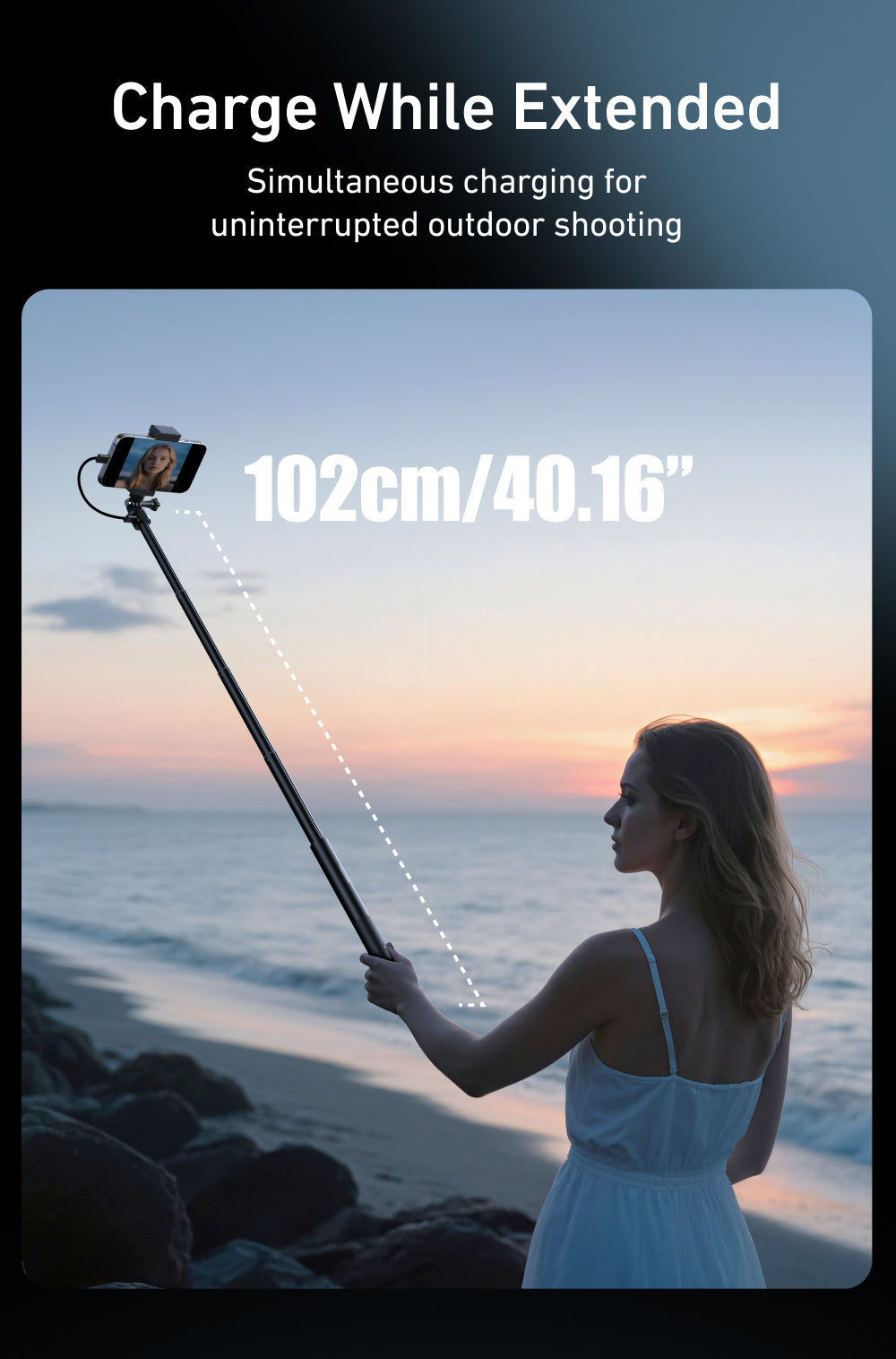 Telesin Power Selfie Stick met ingebouwde powerbank - 102cm
