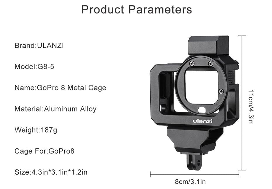 Ulanzi GoPro Hero 8 vlog cage metaal G8-5