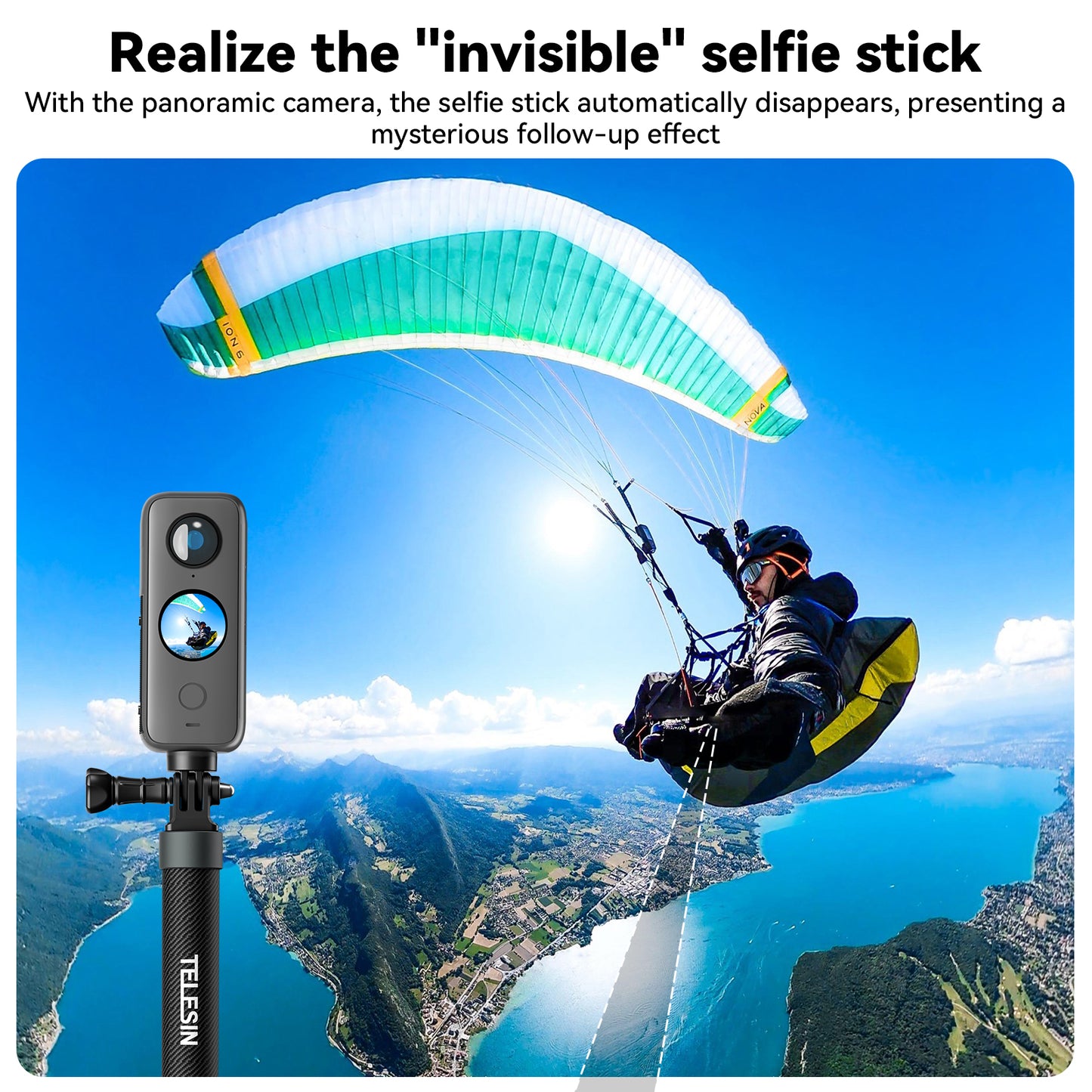 Telesin MNP-002 Selfie Stick 120 cm voor actioncamera en smartphone - Carbon