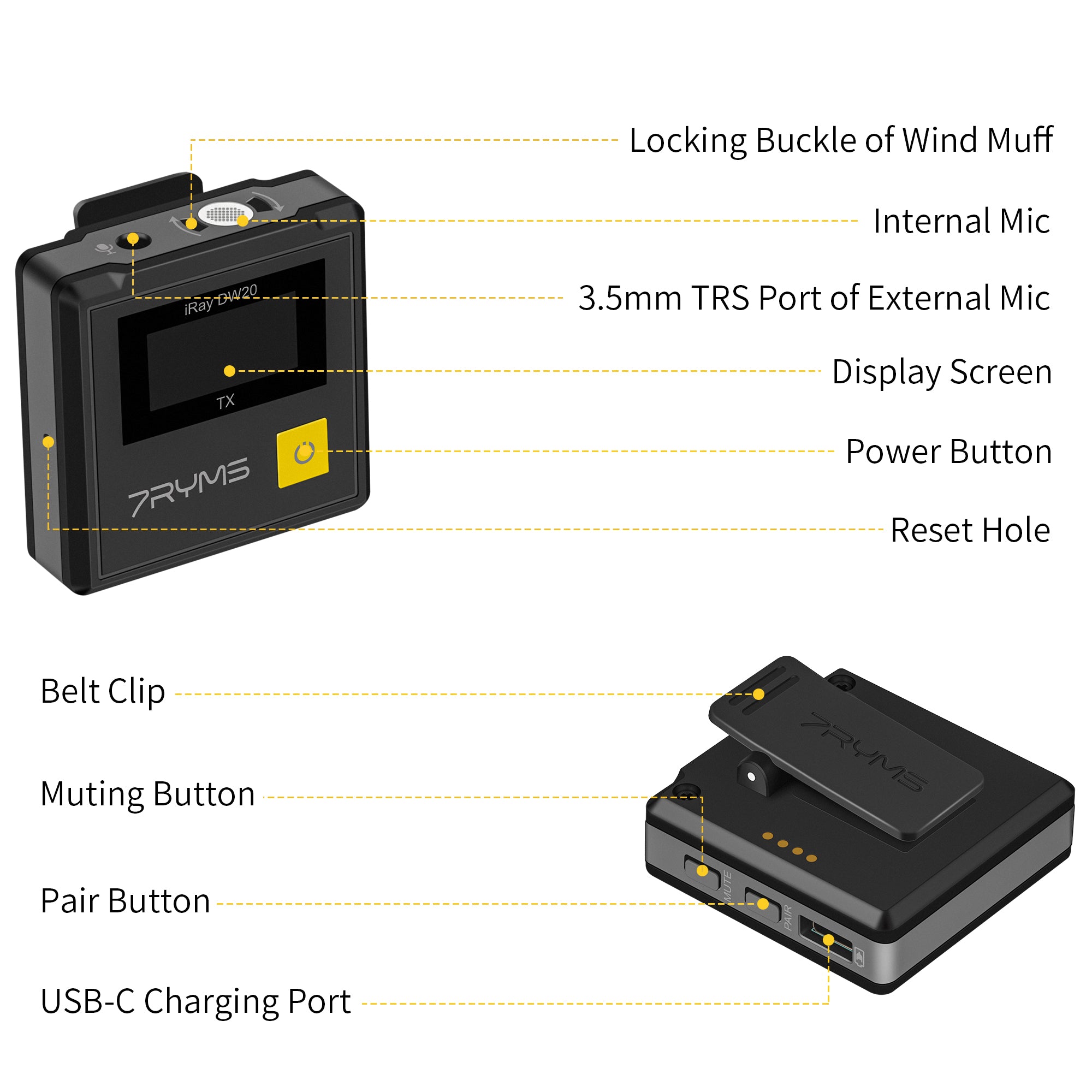 iRay DW20 ワイヤレスピンマイク　新品未使用 Amazon.com: 7RYMS iRay DW20 Wireless Lavalier Microphone with