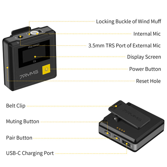 7RYMS iRay DW20(B) Draadloze Microfoon-set met 1 zender - Draadloze microfoons