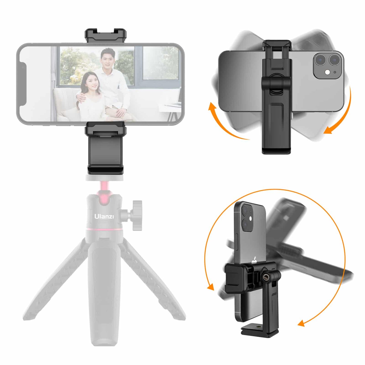 Ulanzi ST-22 360º rotatable and tiltable phone holder for tripod - with 2 Cold Shoe Mounts