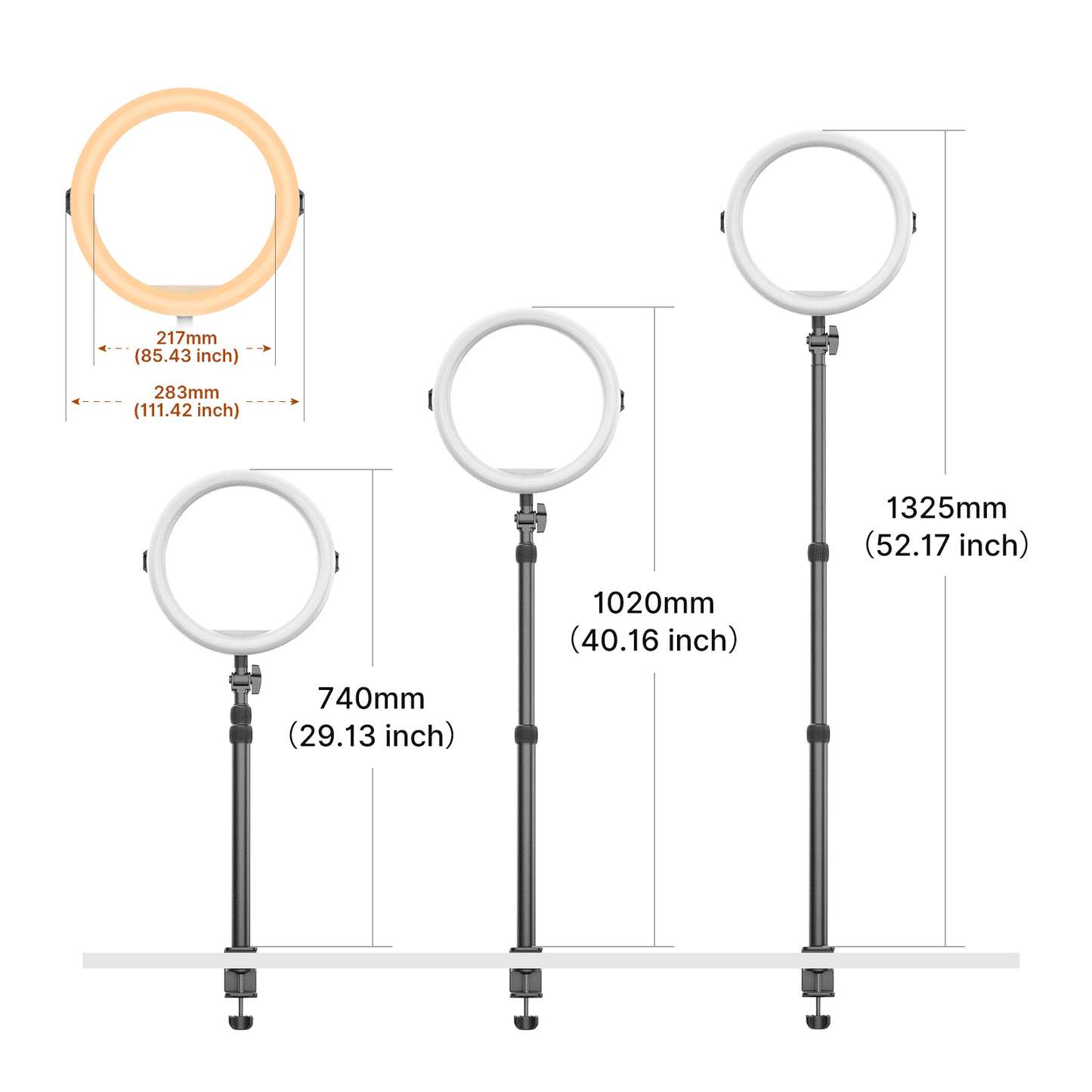 VIJIM K10 RGB Desktop Ringlamp met uitschuifbaar statief en tafelklem