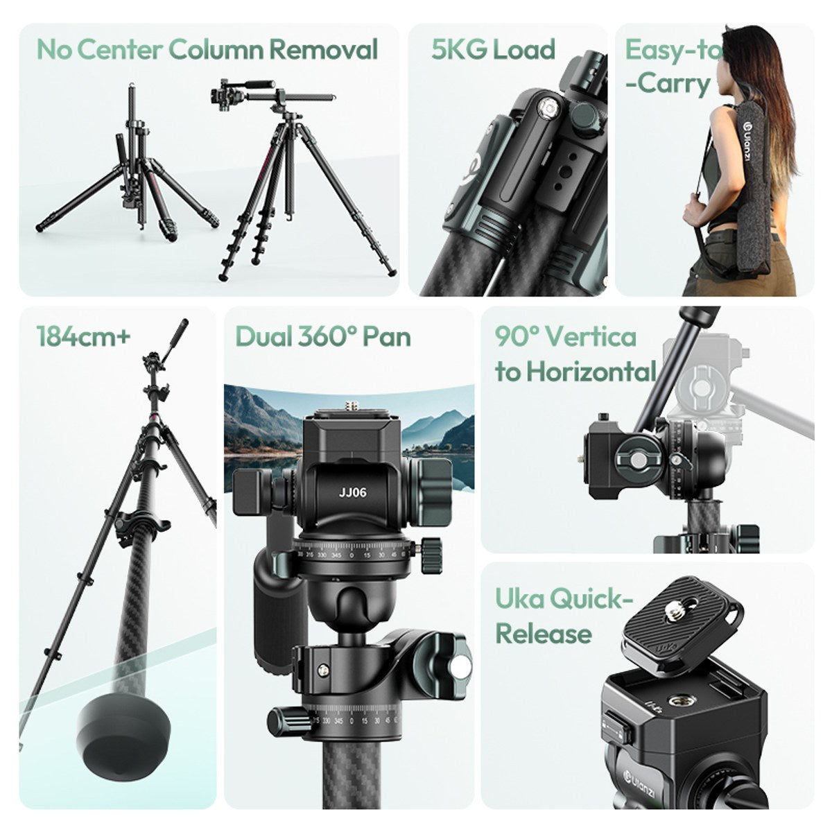 Ulanzi GlideGo JJ06 Video Tripod met kantelbare arm - Carbon - Grote statieven