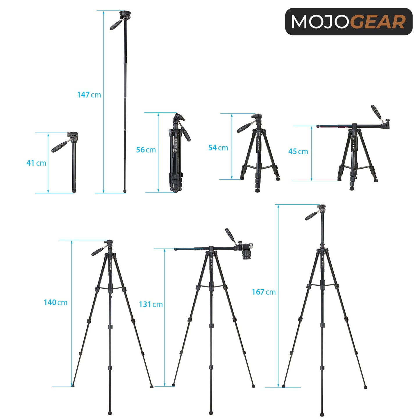 MOJOGEAR 167cm 3-in-1 Tripod: Tripod, Monopod & Horizontal Arm