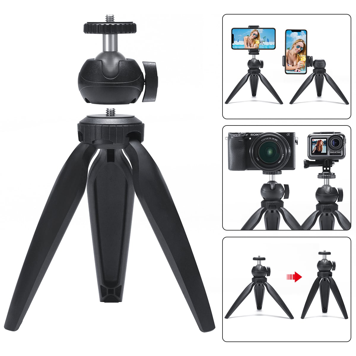 MOJOGEAR Video KIT / vlog set: Mini-statief + telefoonhouder + microfoon + lampje - Ministatieven