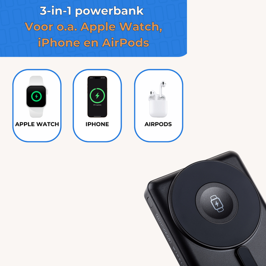 MOJOGEAR 3-in-1 Wireless Phone+Watch - MagSafe powerbank 10.000 mAh - Powerbanks