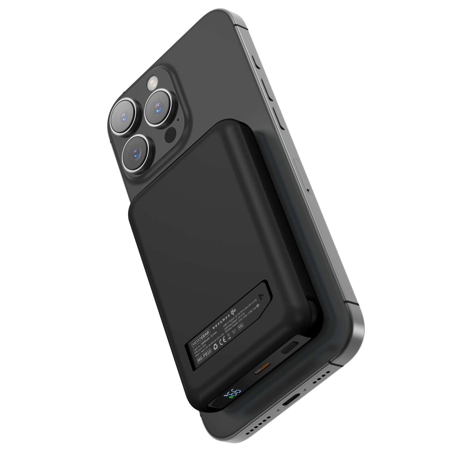 MOJOGEAR NovaMag All-in-1 Powerbank 10,000 mAh – Wireless Qi2 & Built-in Cables – Black