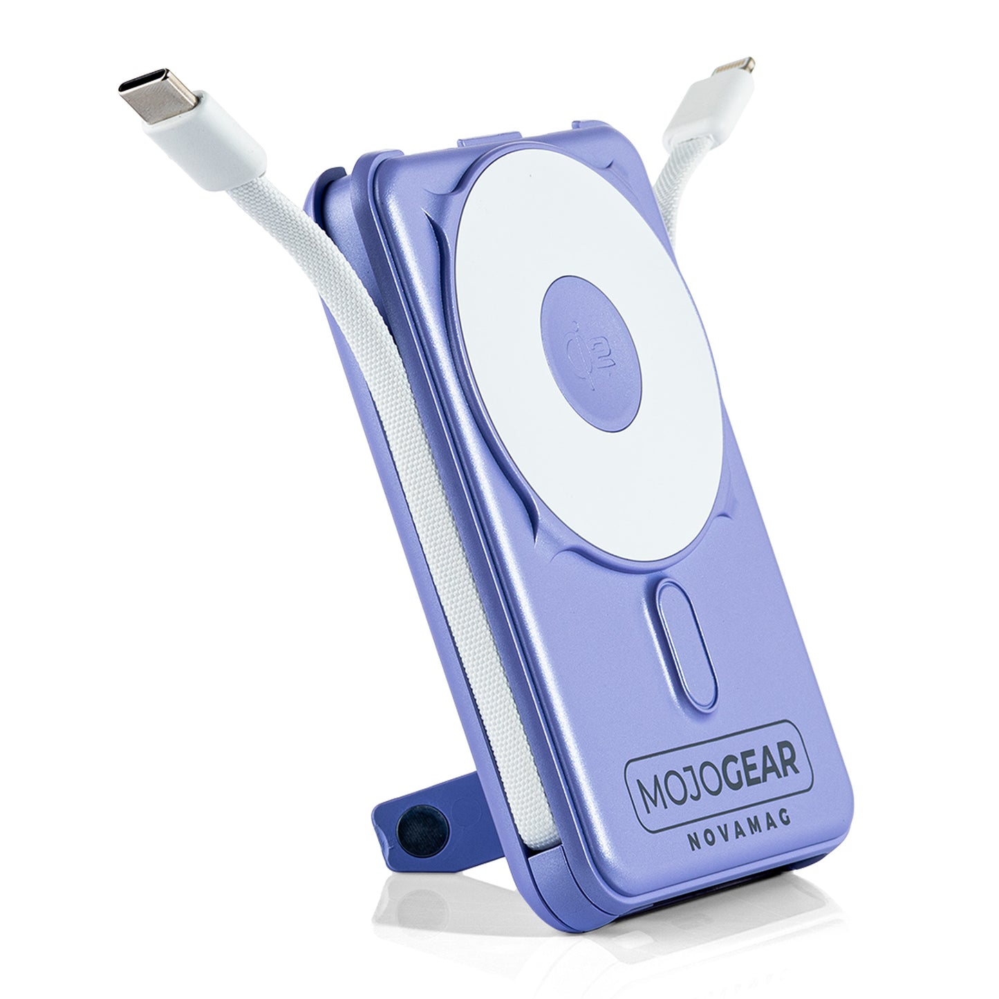 MOJOGEAR NovaMag All-in-1 Powerbank 10.000 mAh – Draadloos Qi2 & ingebouwde kabels – Paars - Powerbanks