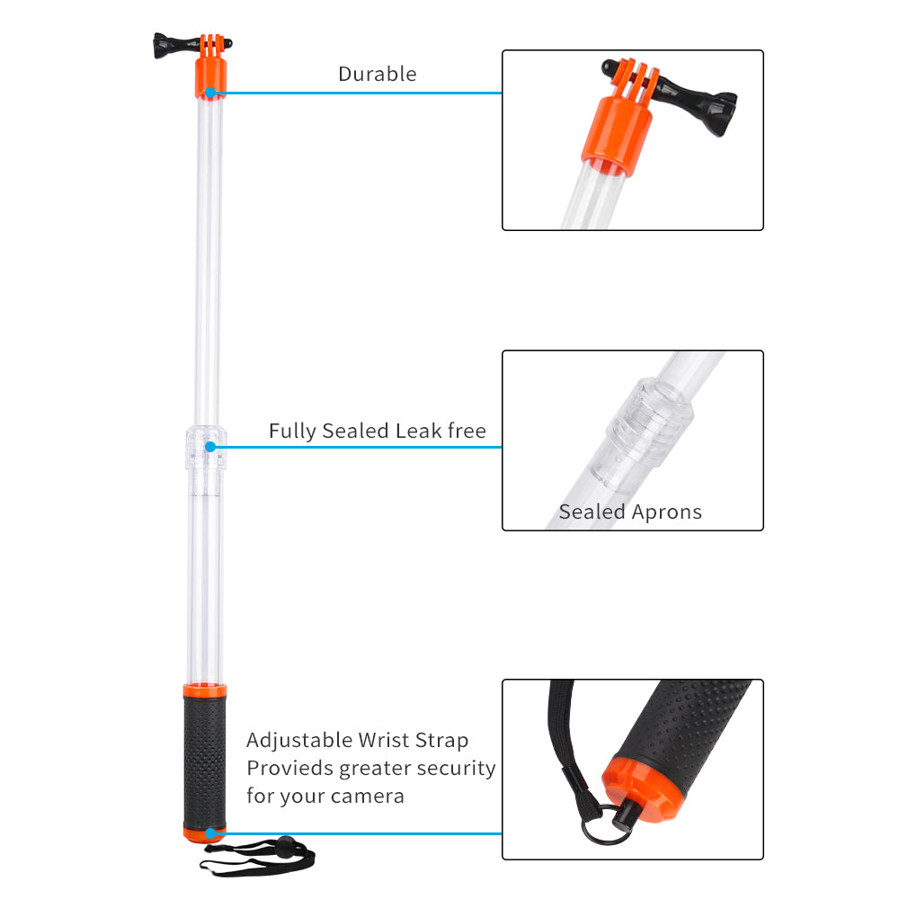 Telesin Floating Selfie Stick Waterproof - Up to 62 cm - Transparent