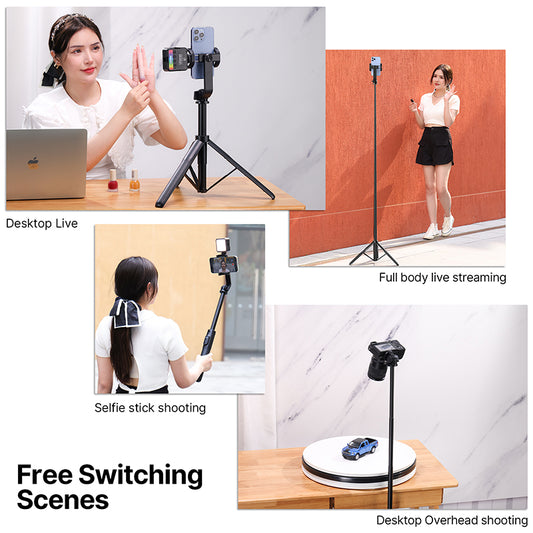 Ulanzi SK-03 Selfie Stick Statief 160 cm met klem en Bluetooth remote - Selfiesticks