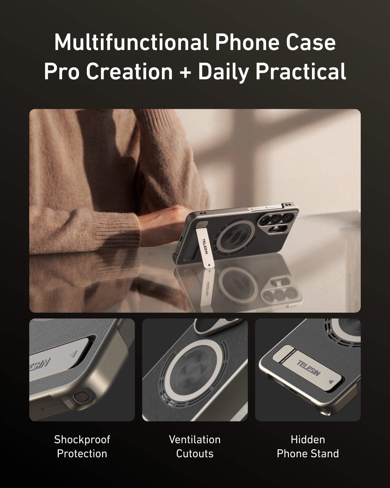 Telesin Master Grip voor Samsung S26 Ultra - Creator Combo met lamp en filter - Zwart