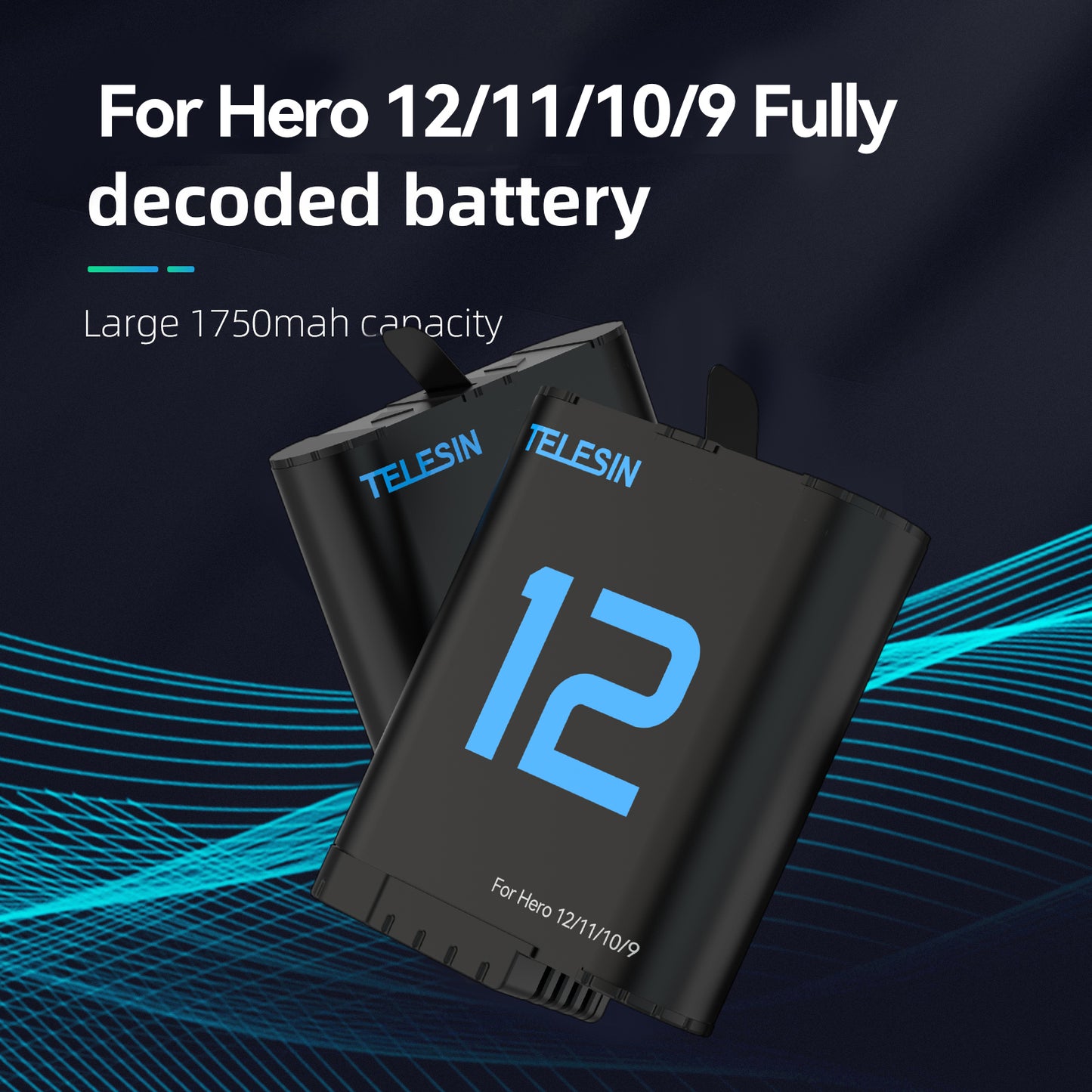 Telesin Batterij (Double Arc) voor GoPro 9 / 10 / 11 / 12 - 1720 mAh - GoPro Accu's en opladers