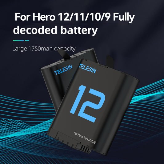 Telesin Batterij (Double Arc) voor GoPro 9 / 10 / 11 / 12 - 1720 mAh - GoPro Accu's en opladers
