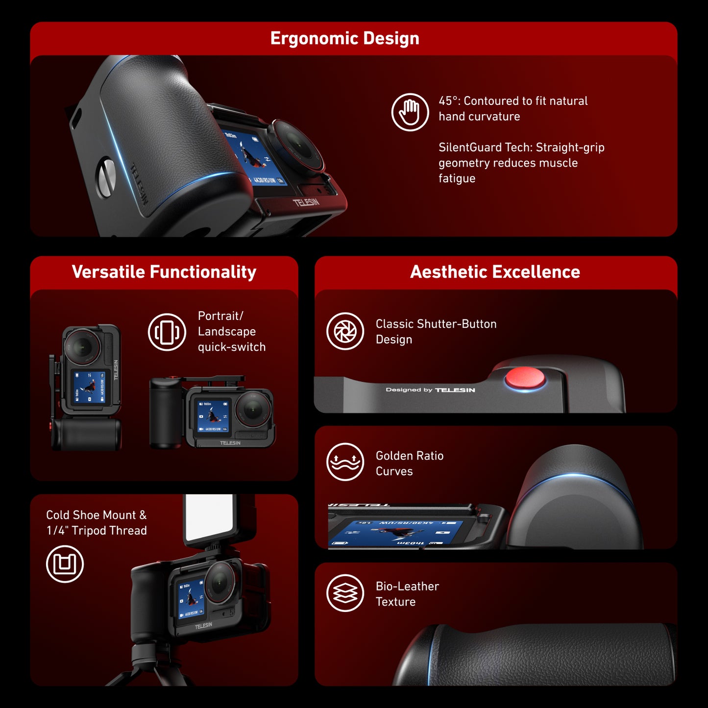 Telesin Street Photography Grip + Cage voor DJI Osmo Action 3/4/5 - GoPro Cases & behuizingen