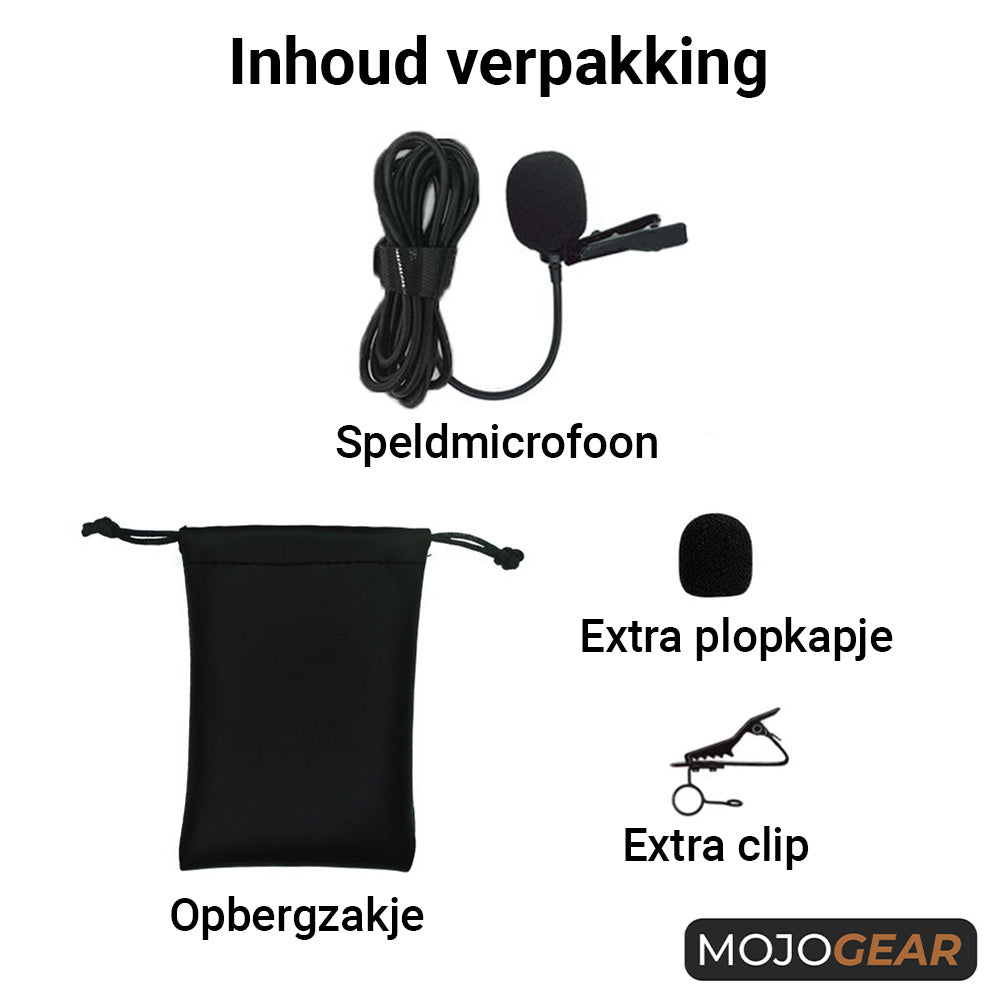 MOJOGEAR Speldmicrofoon met USB-C-aansluiting voor smartphone en tablet - 3 meter