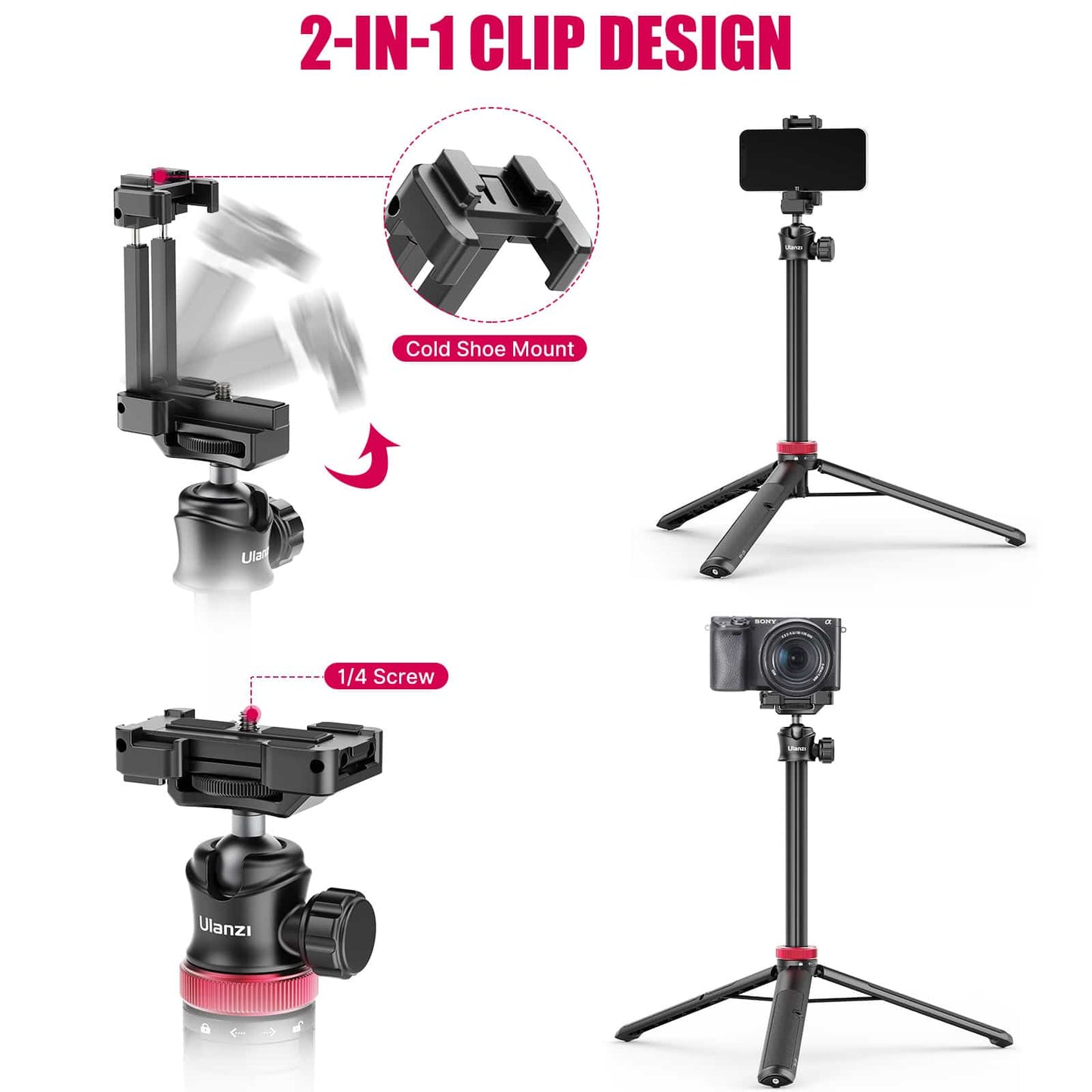 Ulanzi MT-44 Selfiestick Statief voor telefoon en camera - 146cm - Zwart
