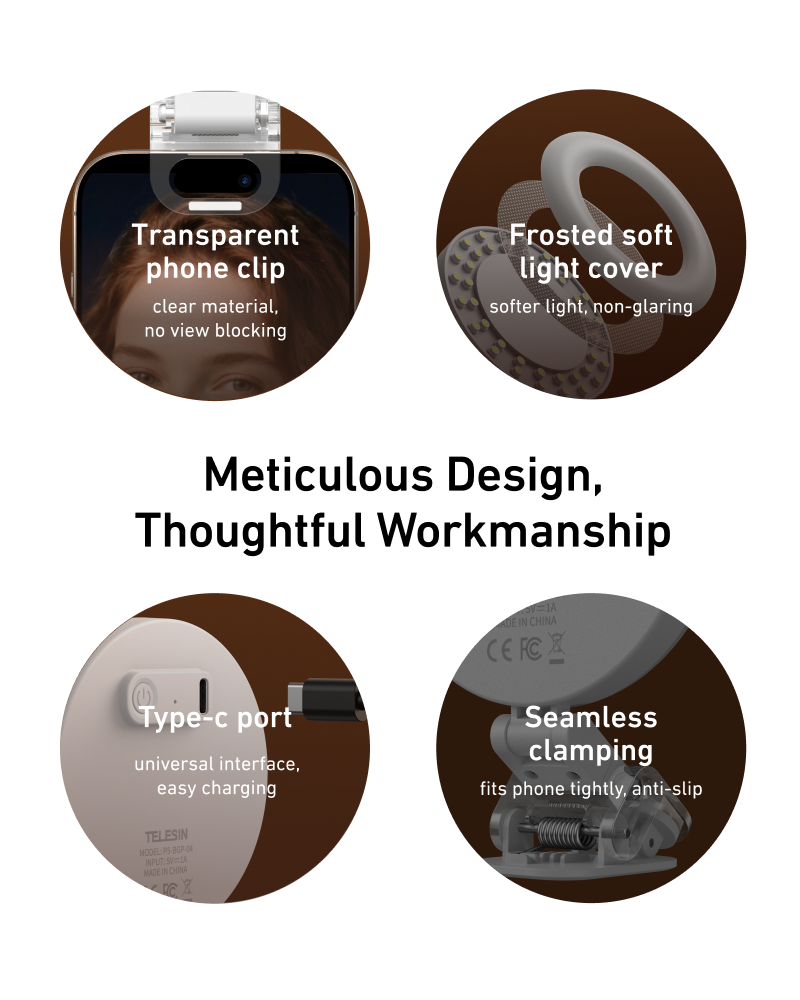 Telesin Mini Selfie Ring Light with Clip for Smartphone - White