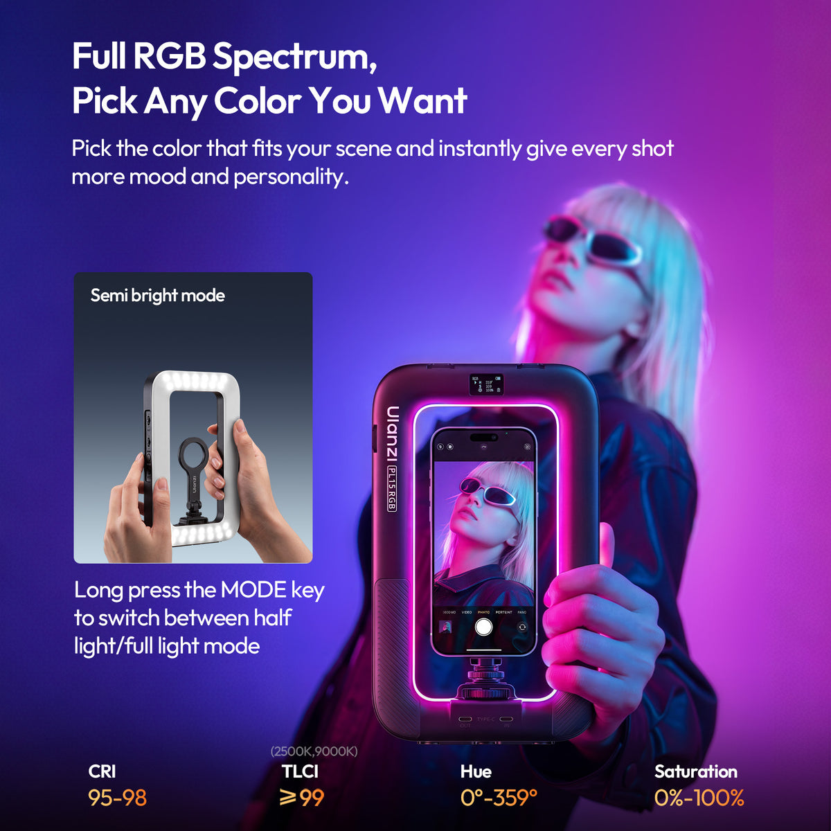 Ulanzi PL15RGB Ringlamp Video Rig voor smartphone - MagSafe