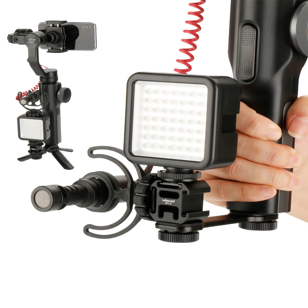 Ulanzi PT-3 Triple Cold Shoe Mount voor Gimbal, Camera en Smartphone Rig