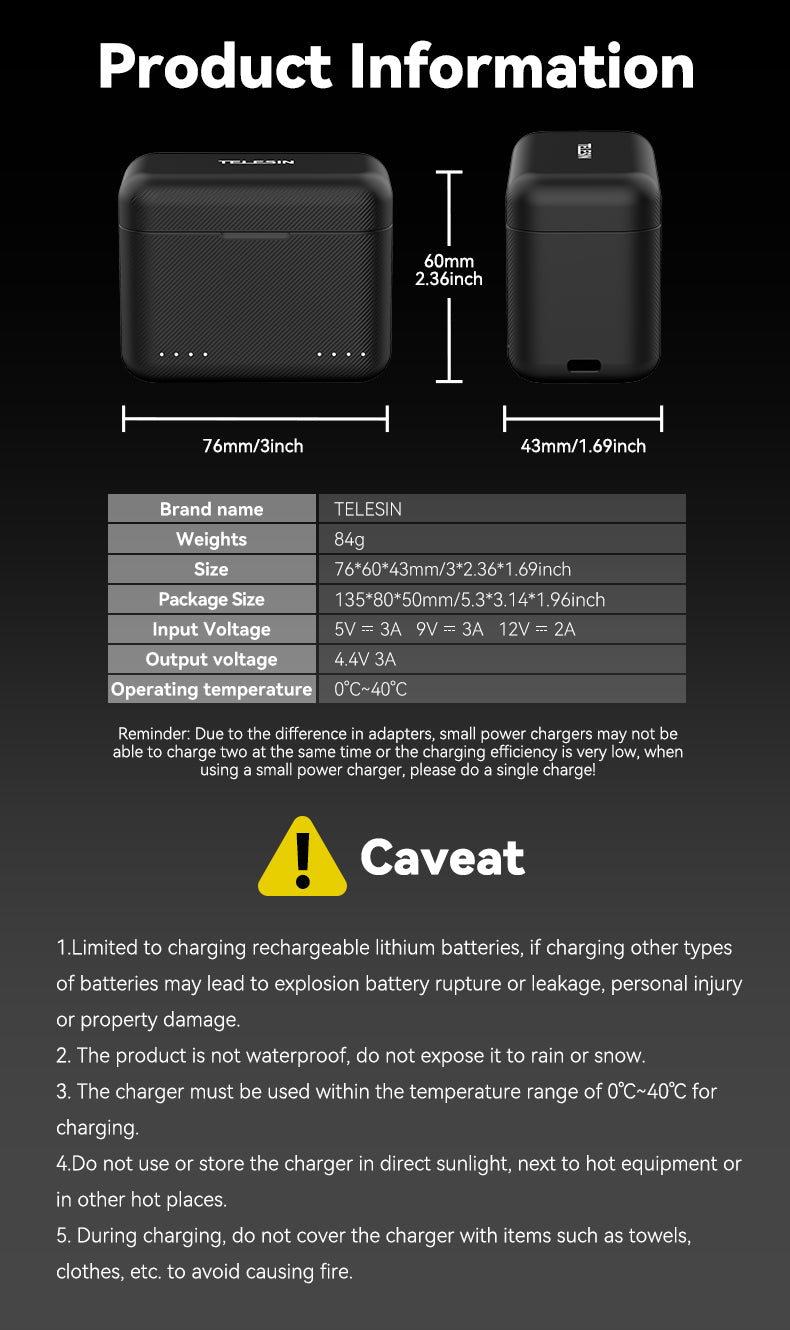 Telesin Charging Box for Insta360 X3 Batteries (2 slots)