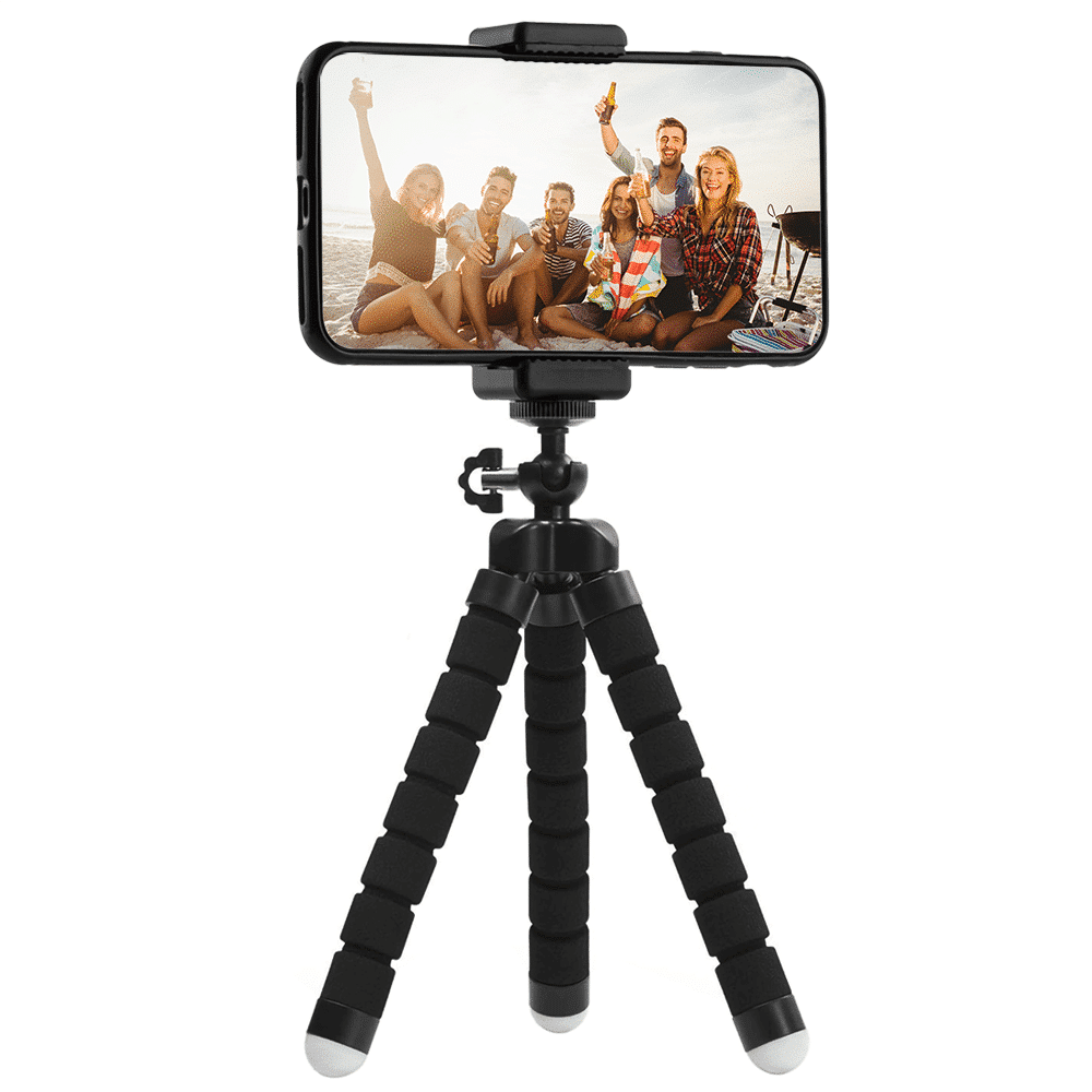 Flexibel mini-statief met schuimrubber poten KIT: incl. telefoonhouder, bluetooth remote, GoPro-adapter & opbergzakje - Flexibele statieven