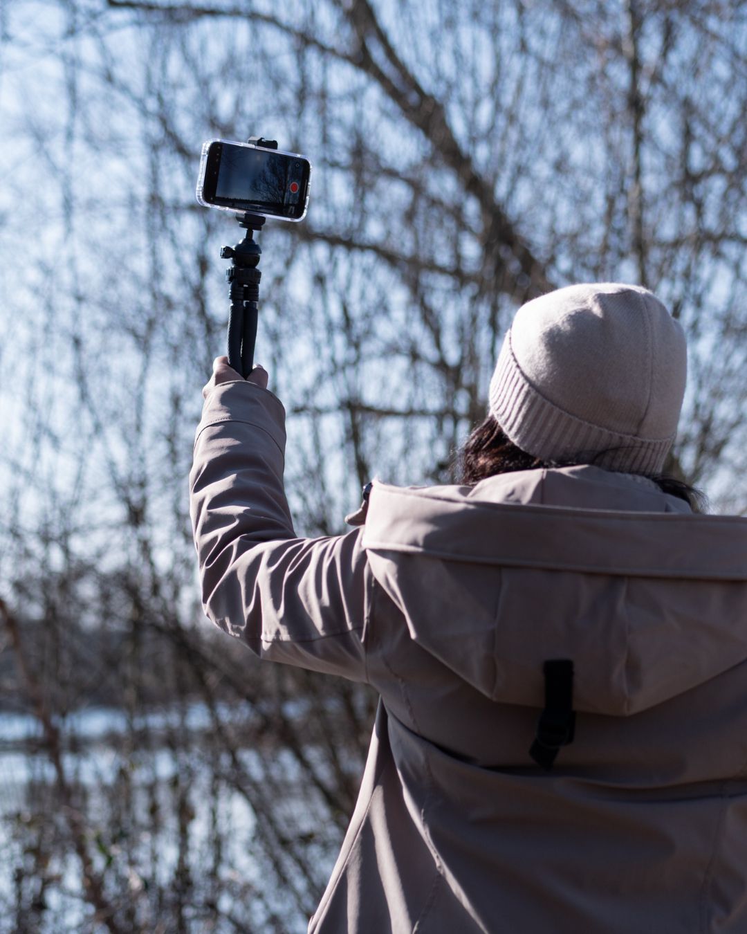 Flexible tripod with extra sturdy legs SET: includes phone holder, bluetooth remote shutter, GoPro mount adapter storage bag