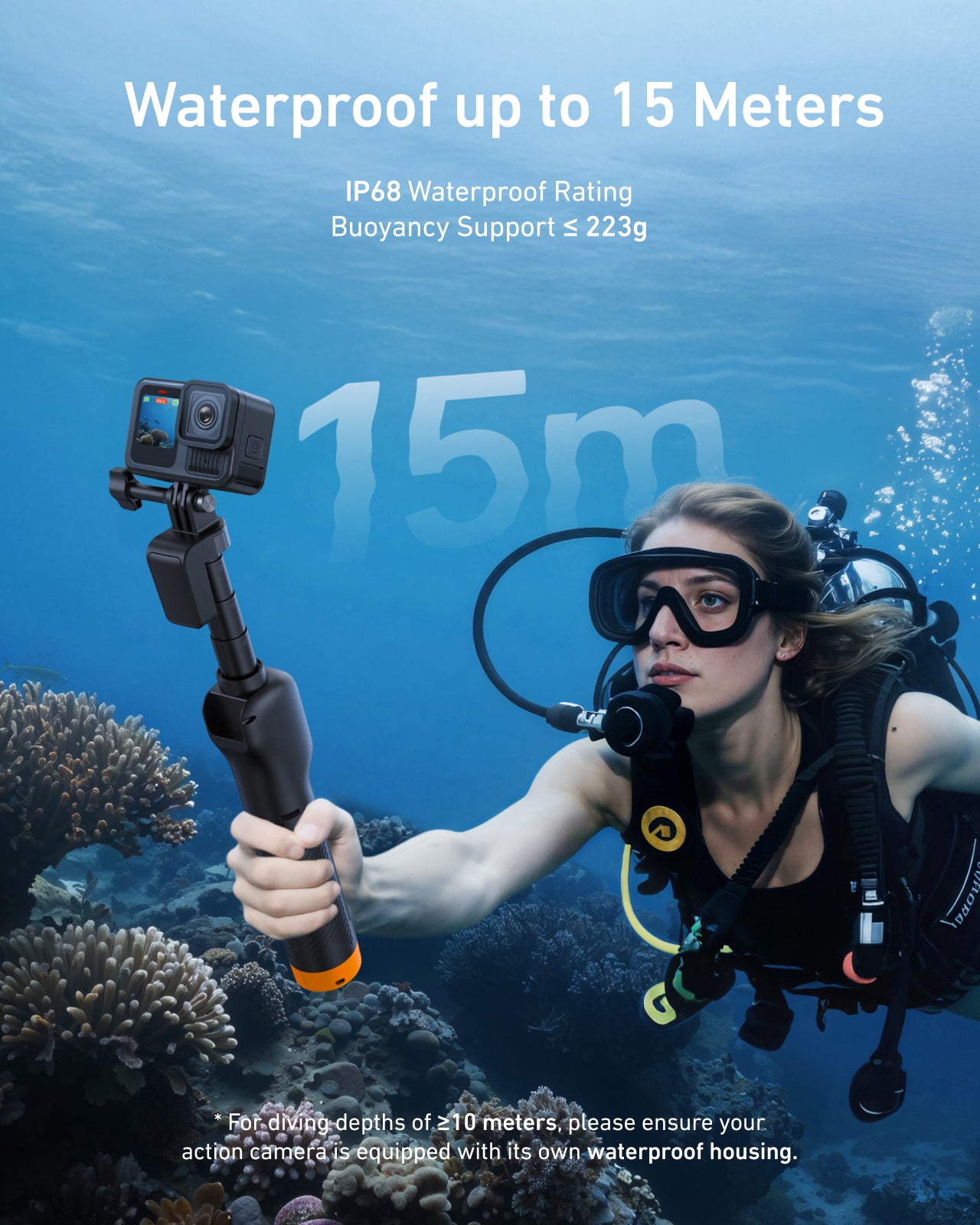 Telesin Onderwater Selfiestick Statief met remote voor GoPro -
