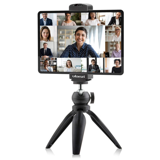 Home office set for tablet and iPad: metal tablet holder + adjustable tabletop tripod