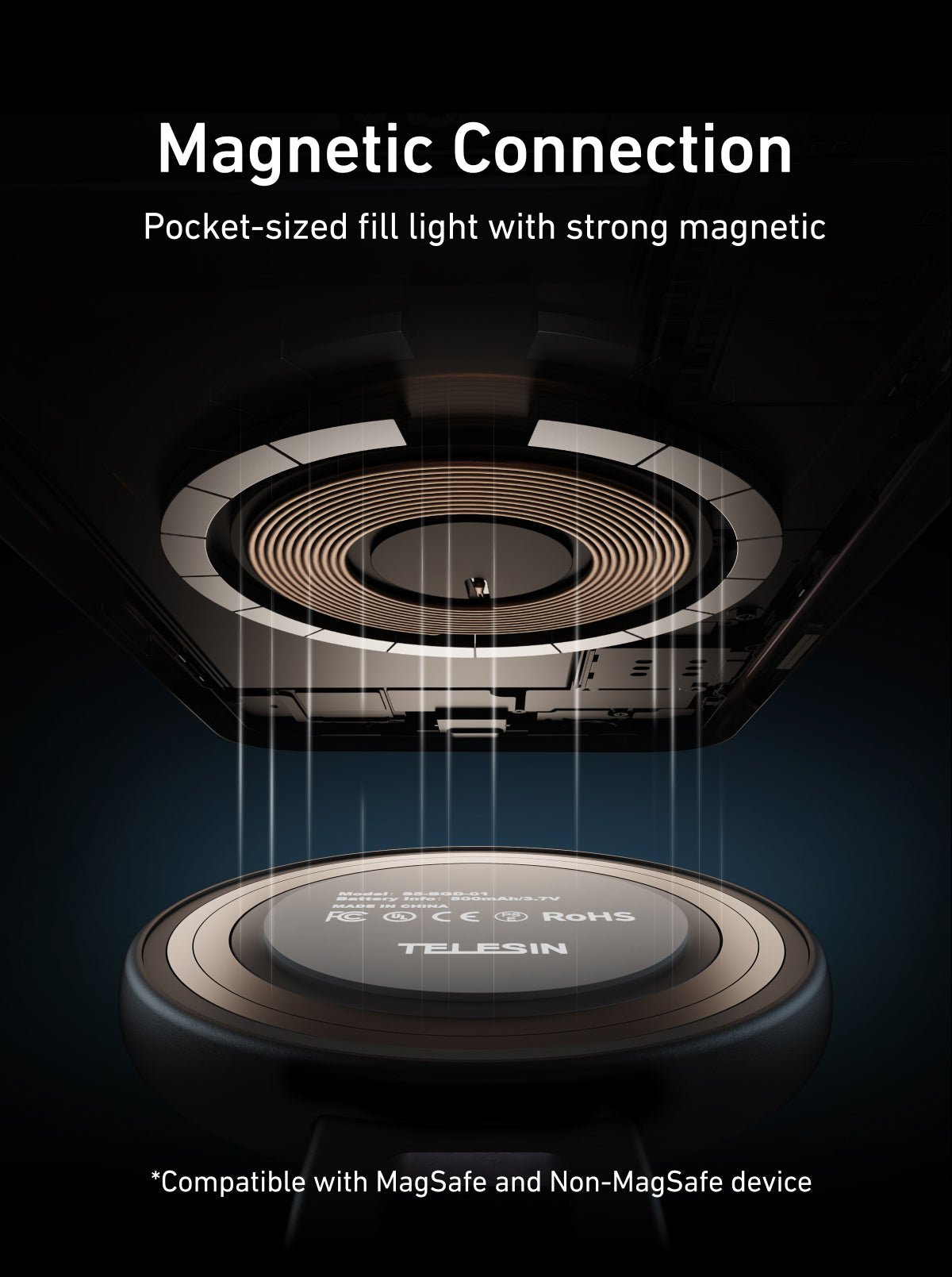 Telesin C03 Rotatable MagSafe Selfie Light + Mirror - Black