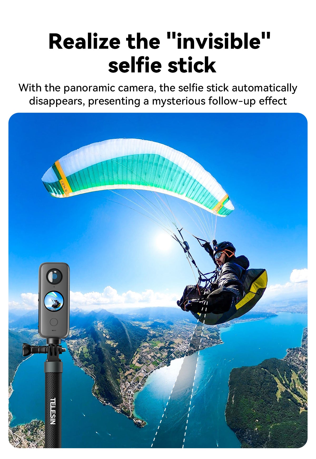 Telesin MNP-002 Selfie Stick 120 cm voor actioncamera en smartphone - Carbon