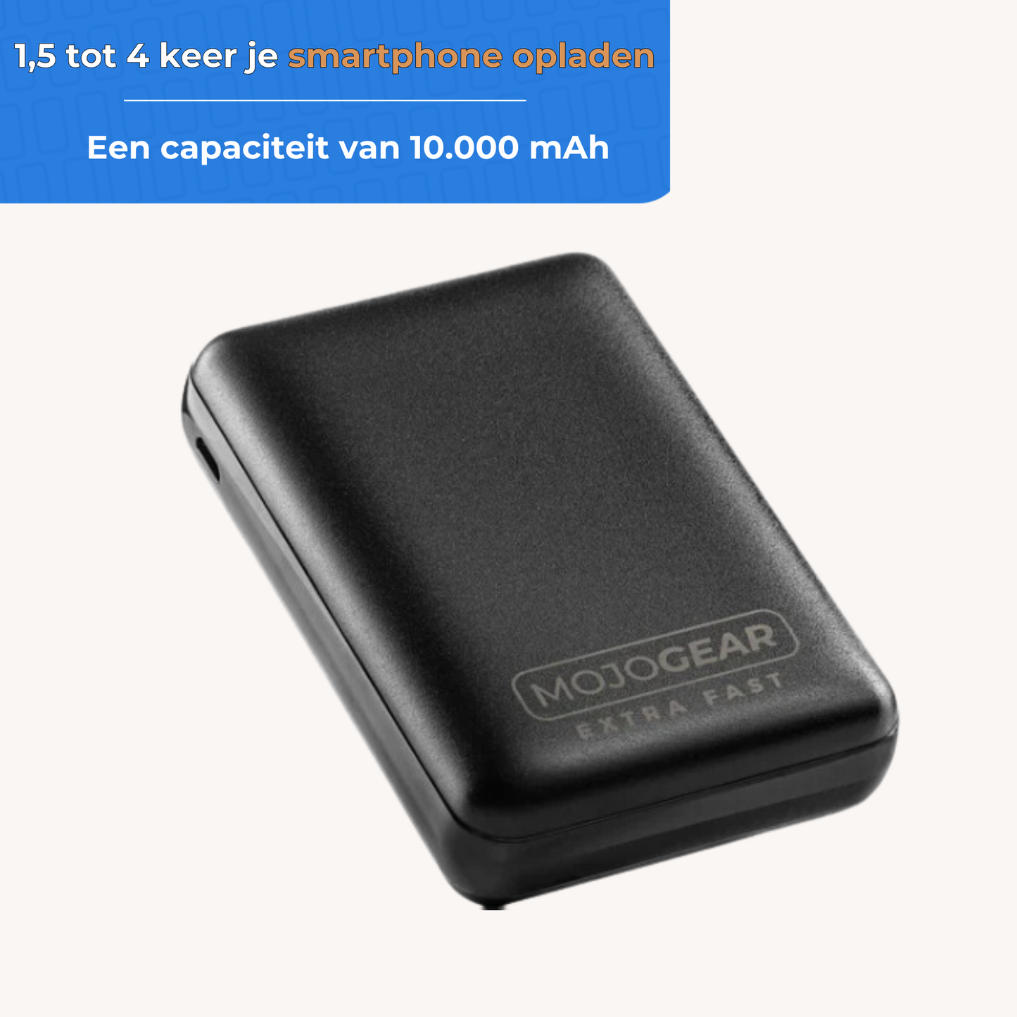 MOJOGEAR MINI EXTRA FAST 10.000 mAh powerbank met USB-C naar USB kabel Extra Sterk 3m - Powerbanks