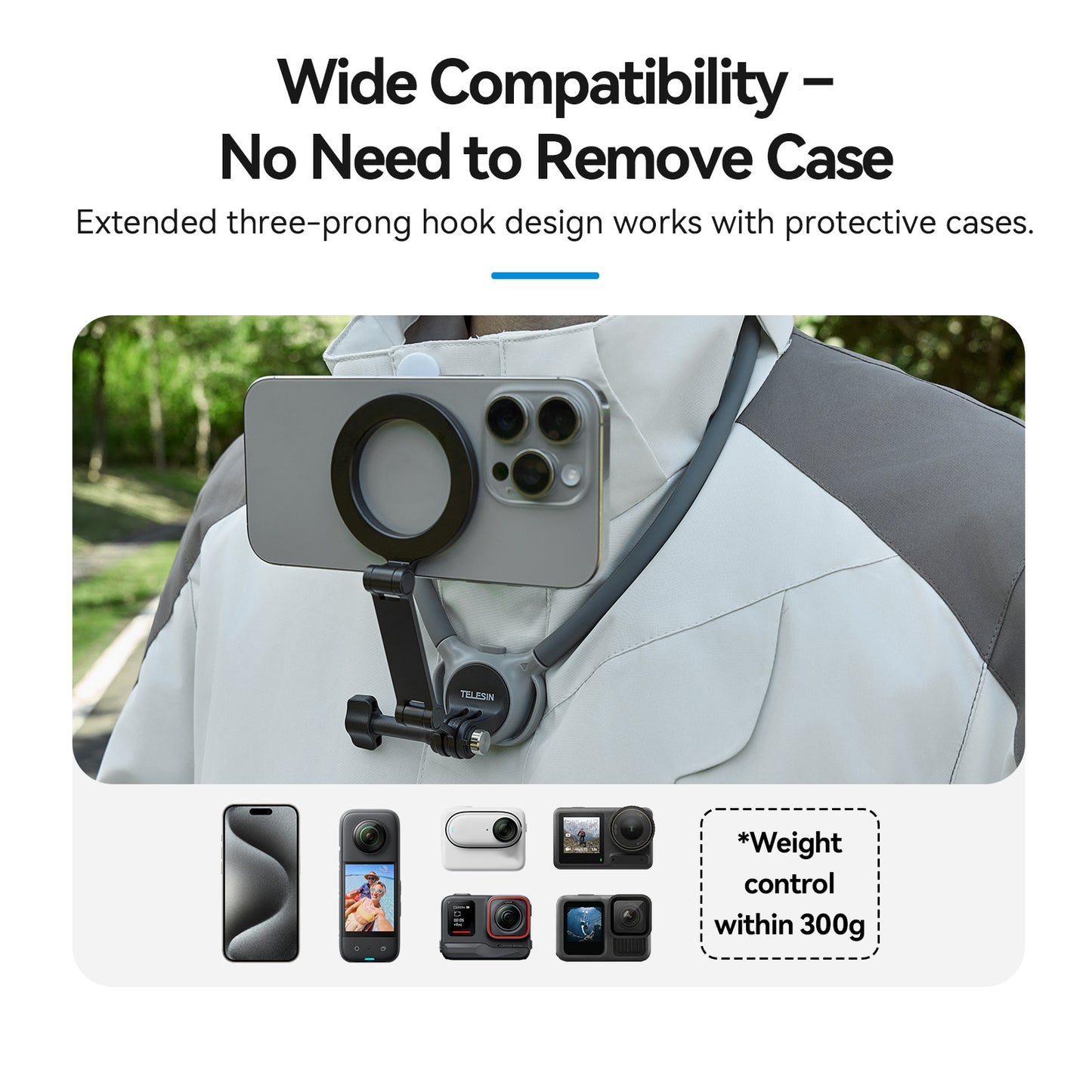 Telesin 360° Neck Mount Combo - for GoPro & Smartphone - Grey