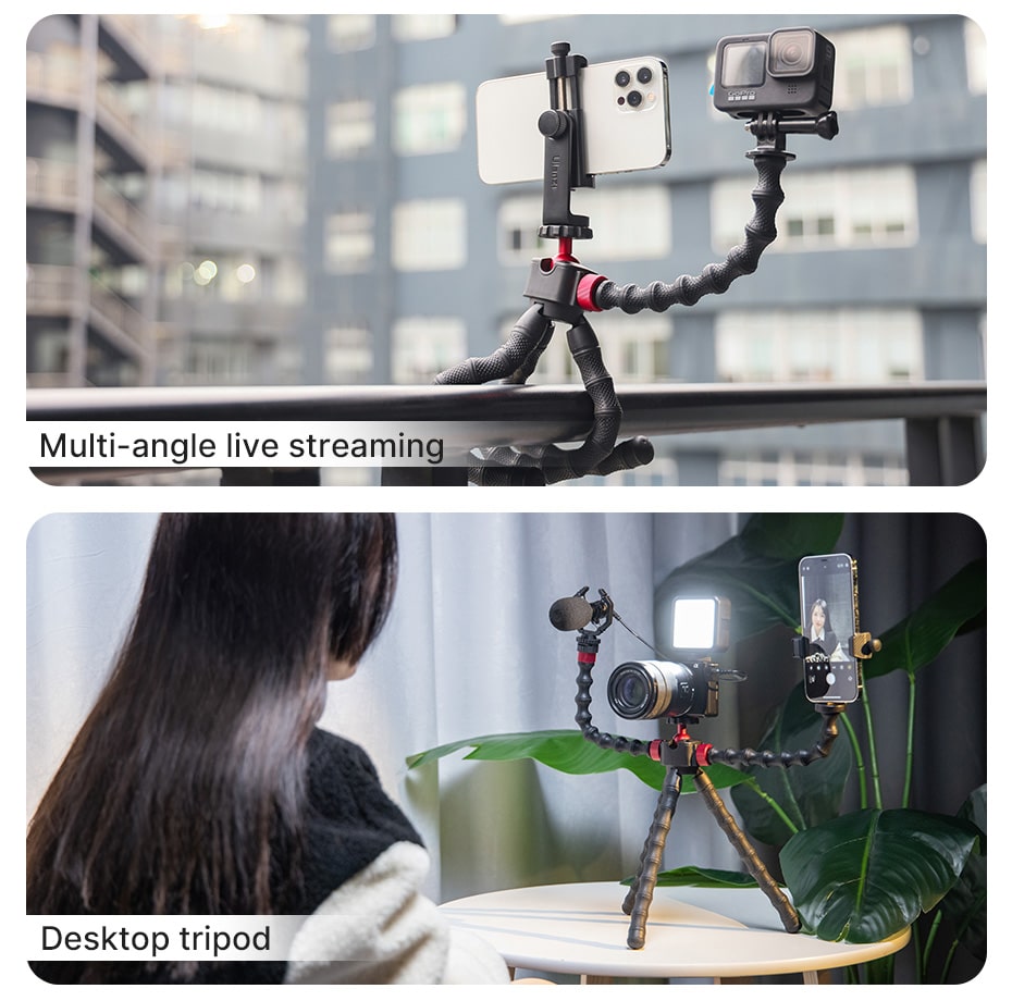 Ulanzi Octopus Vlog Kit: Flexible Tripod, Phone clamp, Microphone & Video light