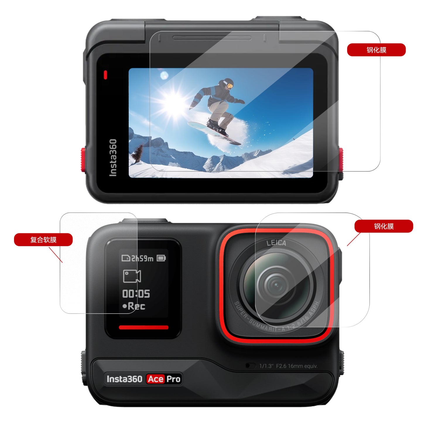 Telesin Screenprotector-set gehard glas Insta360 Ace Pro