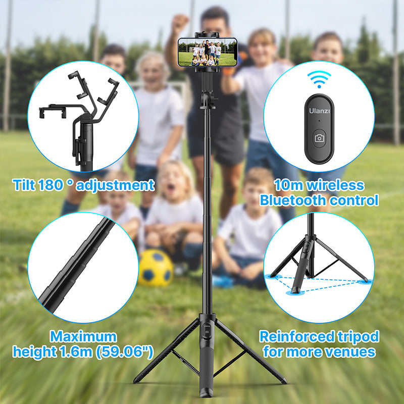 Ulanzi SK-03 Selfie Stick Statief 160 cm met klem en Bluetooth remote - Selfiesticks