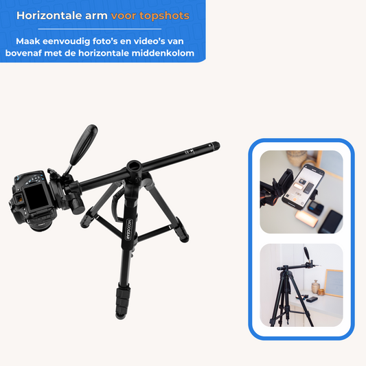 MOJOGEAR 179cm 3-in-1 Statief: Driepoot, Monopod & Horizontale Arm voor topshots - met Telefoonhouder en Tripod Draagtas - Groot statief voor smartphone telefoon en camera - Tripod smartphone - Zwart MOJOGEAR 179cm 3-in-1 Statief: Driepoot, Monopod & Horizontale Arm voor topshots - met Telefoonhouder en Tripod Draagtas - Groot statief voor smartphone telefoon en camera - Tripod smartphone - Zwart