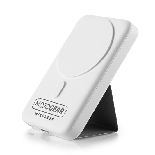 MOJOGEAR Wireless MagSafe powerbank 10.000 mAh - Magnetisch en Draadloos voor Android en iPhone - Met bureau-standaard - Zwart/Wit - Powerbanks