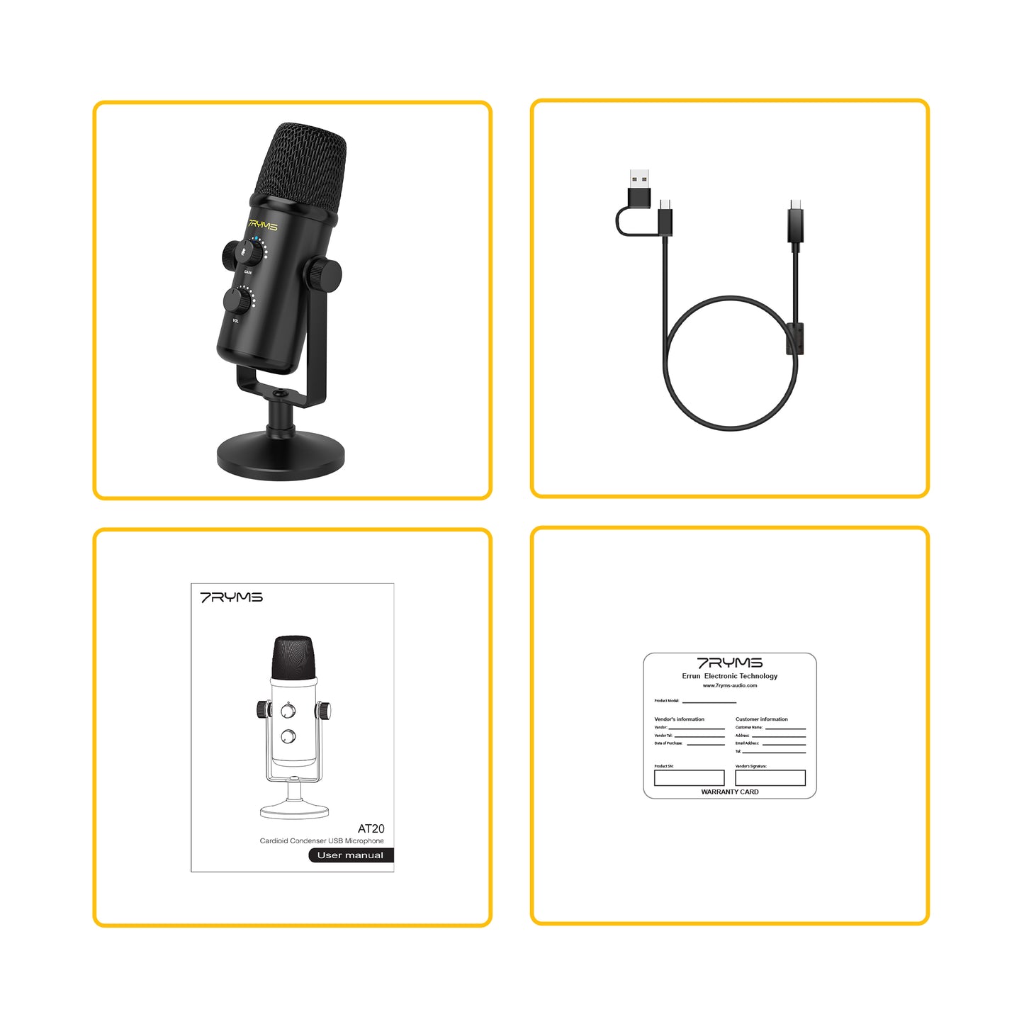 7RYMS AT20 Cardioid Condenser USB Microphone