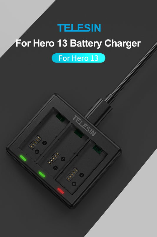 Telesin Triple batterij oplader voor 3 batterijen - GoPro Hero 13 - GoPro Accu's en opladers
