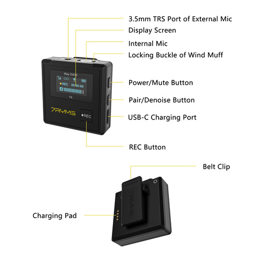 7RYMS iRay DW30 Draadloze microfoon-set met On-Board recording - Draadloze microfoons