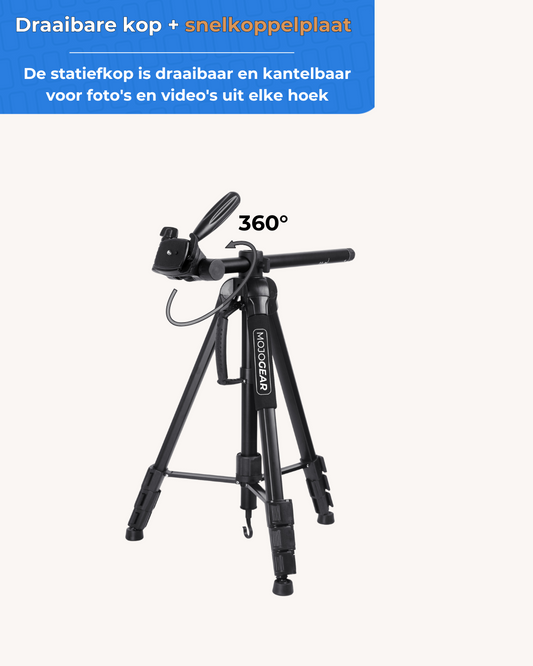 MOJOGEAR 179cm 3-in-1 camera & telefoon statief: driepoot, monopod & horizontale arm - Grote statieven