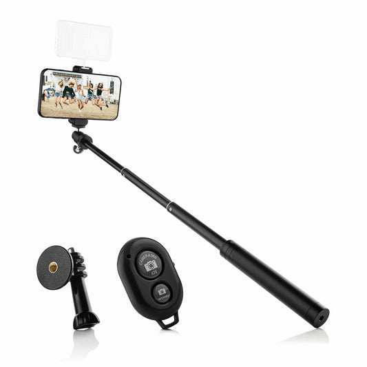 MOJOGEAR superstevige selfie stick met bluetooth afstandsbediening KIT - Selfiesticks