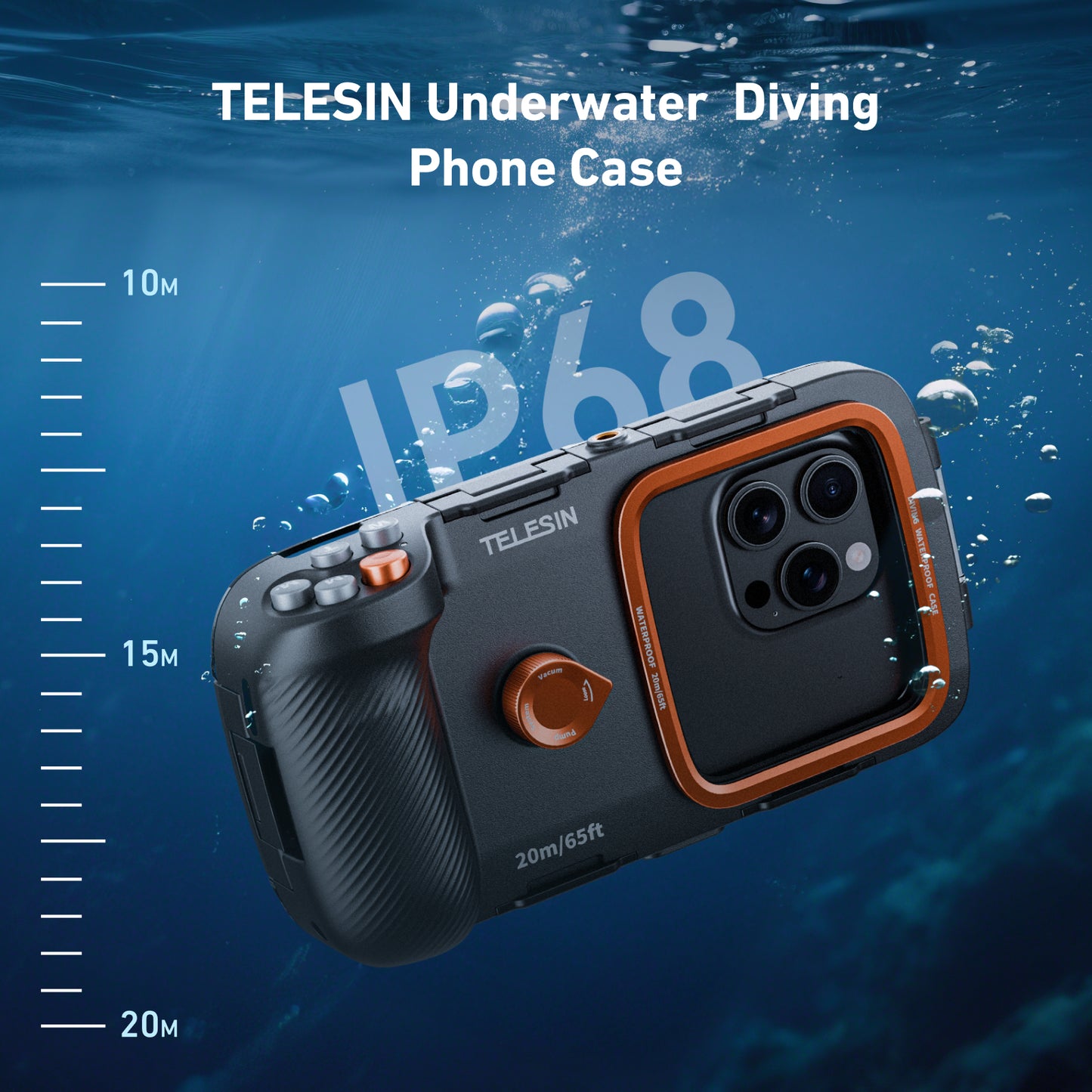 Telesin Smartphone Duik Case met knoppen en vacuümpomp
