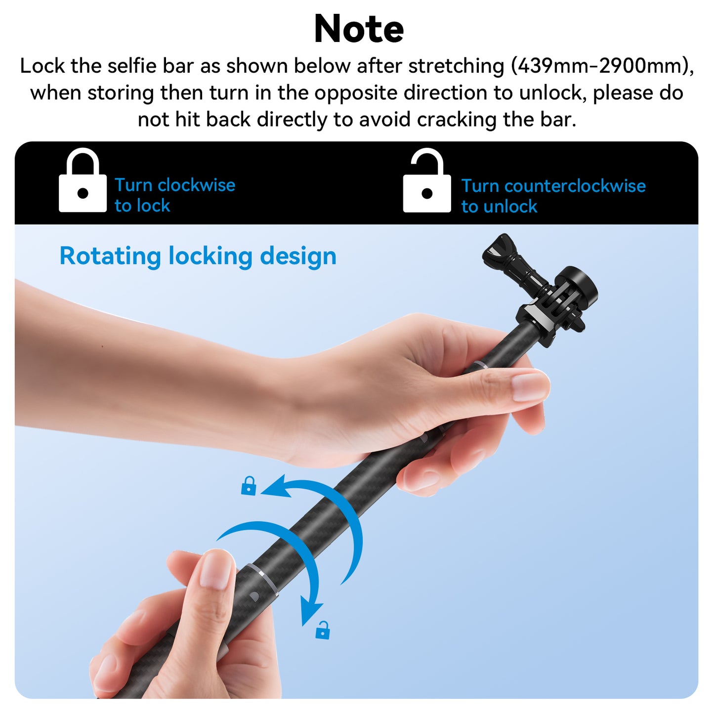 Telesin 3 meter Premium Selfie Stick for GoPro - Carbon
