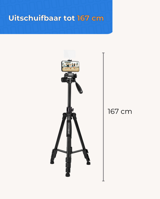 MOJOGEAR 167cm 3-in-1 statief: driepoot, monopod & horizontale arm - Grote statieven