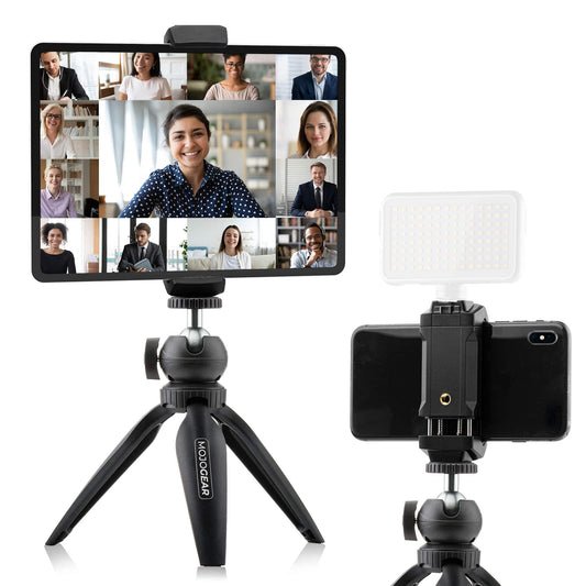 Home office set for tablet/iPad & smartphone: adjustable tabletop tripod + holder for smartphone & tablet